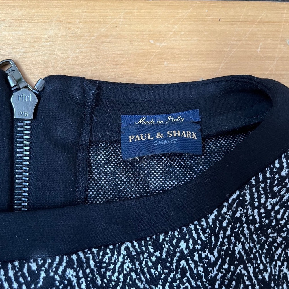 Paul & Shark Smart Black White Chevron Knit Long Sleeve Shift Dress Made Italy - Picture 4 of 6